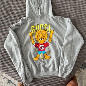 CAT PRINT HOODED SWEATSHIRT MALE GREY